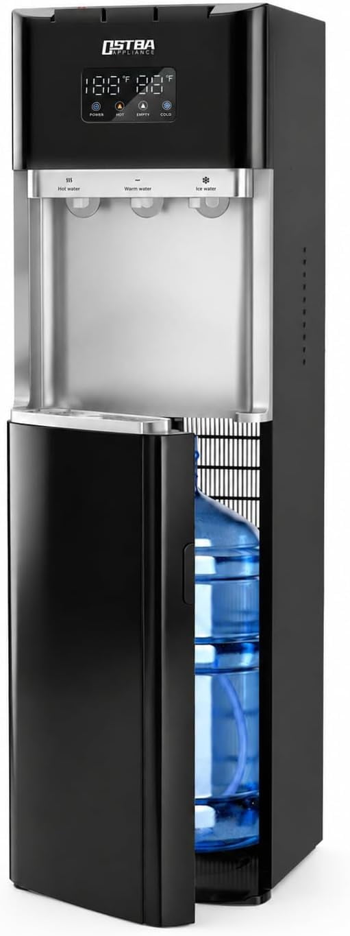 OSTBA Bottom Load Water Dispenser, LED Display, Hot Cold & Room Water, Stainless Steel Tank, Child Lock, 3 & 5 Gallon for Home & Office