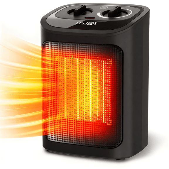 OSTBA Ceramic Space Heater, 1500W Portable Electric Heater with Adjustable Thermostat, Fan-Only/Low/High Modes, Tip-Over & Overheat Protection, Indoor Small Space Heater for Bedroom Office