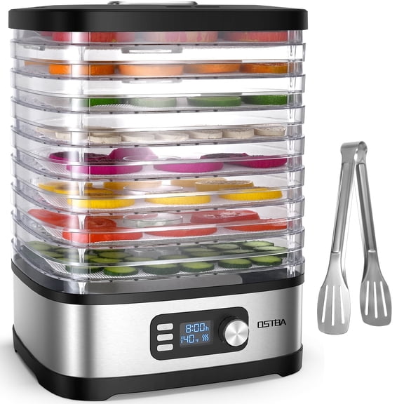 OSTBA Food Dehydrator Machine, 8-Tray Digital Food Dryer with Timer and Temperature Control, 240W Electric Jerky Maker for Fruit, Vegetable, Meat, Dog Treats, BPA-Free, Includes Mesh Sheets & Fr