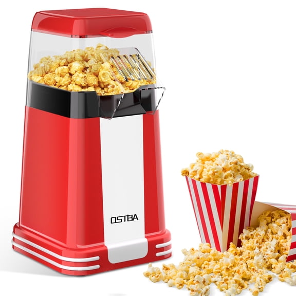 OSTBA Hot Air Popcorn Maker, 1200W Mini Retro Popcorn Machine, Oil-Free Air Popper, Makes Up to 12 Cups, One-Button Control, Compact Design for Home & Gifts