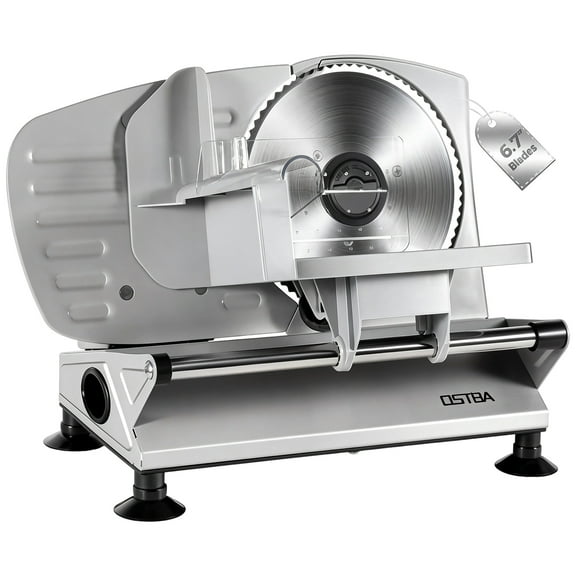 OSTBA Meat Slicer Machine for Home, Electric Deli Food Slicer with Removable 6.7” Stainless Steel Blades, 0-15mm Adjustable Thickness, Easy to Clean, 150W, Ideal for Cold Cuts, Cheese, Bread, Fruit