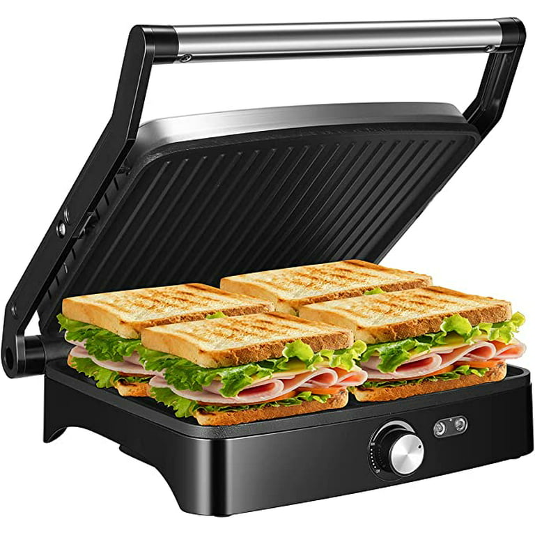 OSTBA Panini Press Grill Indoor Grill Sandwich Maker with Temperature Setting, 4 Slice Large Non-stick Versatile Grill, Opens 180 Degrees to Fit Any Type Size of Food, Removable Drip Tray, 1200W -