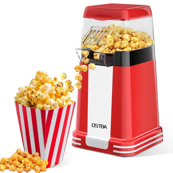 OSTBA Popcorn Maker, 1200W Mini Retro Air Popper Popcorn Machine, 12 Cups Hot Air Popcorn Popper Electric with Butter Tray, Oil-Free One-Button Control, Compact Design for Home & Gifts Y101