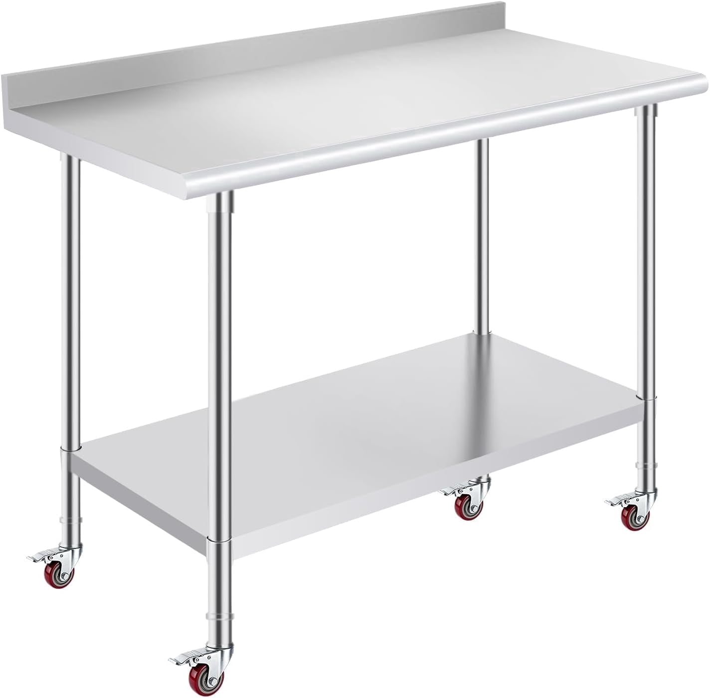 OSTBA Stainless Steel Table for Prep & Work 24x48 Inches with Casters Wheels and Backsplash, NSF Metal Commercial Heavy Duty Table with Adjustable Undershelf for Restaurant Kitchen Home and Hotel