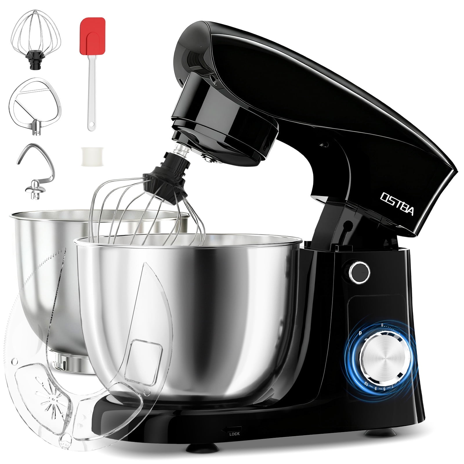 OSTBA 4.8 QT+5.3 QT Electric Stand Mixer, 10+P Speeds Lightweight with Tilt-Head Kitchen Stand Mixer, Dough Hook, Whisk, Beater and Bowl, Food Mixer for Baking, Cake and Most Home Cooks