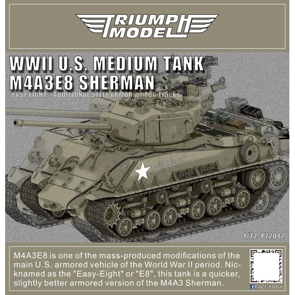 OSTRICH Models P72012 1/72 U.S. Medium Tank M4A3E8 Sherman "Easy Eight" Additional Steel Armor.w/ T66 Tracks