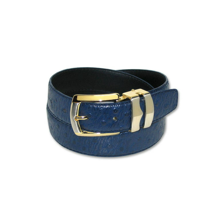 Rad Ostrich Pattern Navy Blue Bonded Leather Men's Belt Gold-Tone Buckle Size 42, Size: 41-42