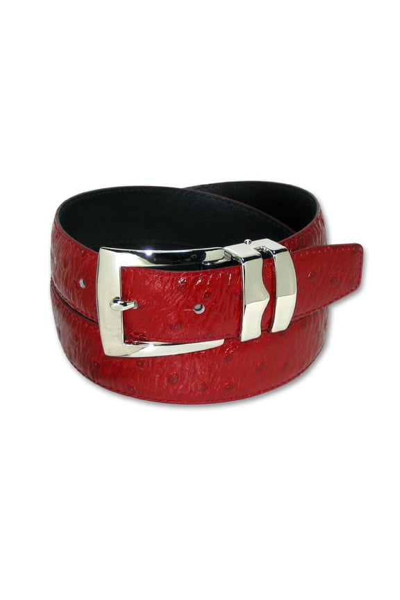 OSTRICH Pattern RED Color BONDED Leather Men's Belt Silver-Tone Buckle size 32
