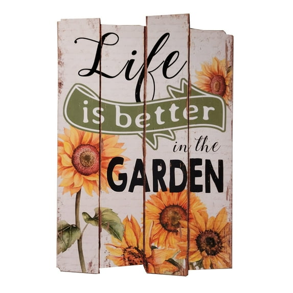 SeasonsEasy Sunflower Garden Sign – Life is Better in the Garden Rustic Farmhouse Wooden Wall Plaque for Porch, Patio or Kitchen, 23.5 x 15.75 in