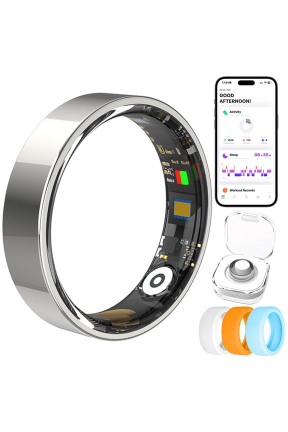 OSWALLA Mart Ring & Fitness Tracking Ring, 7-Day Battery, No Subscription, Stainless Steel - Size 10, Silver