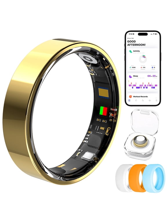 Mart Ring & Fitness Tracking Ring, 7-Day Battery, No Subscription, Stainless Steel - Size 8, Gold