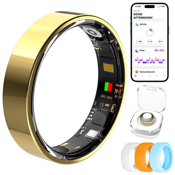 OSAWALLA Mart Ring & Fitness Tracking Ring, 7-Day Battery, No Subscription, Stainless Steel - Size 8, Gold