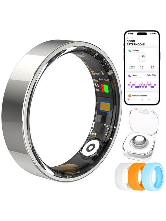 Mart Ring & Fitness Tracking Ring, 7-Day Battery, No Subscription, Stainless Steel - Size 8, Silver