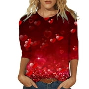 OSYARD Short Sleeve Shirt Women Workout Top Valentine'S Day T Shirt Lady Seven Quarter Sleeve Shirt 3d Printed T Shirt Holiday Pattern