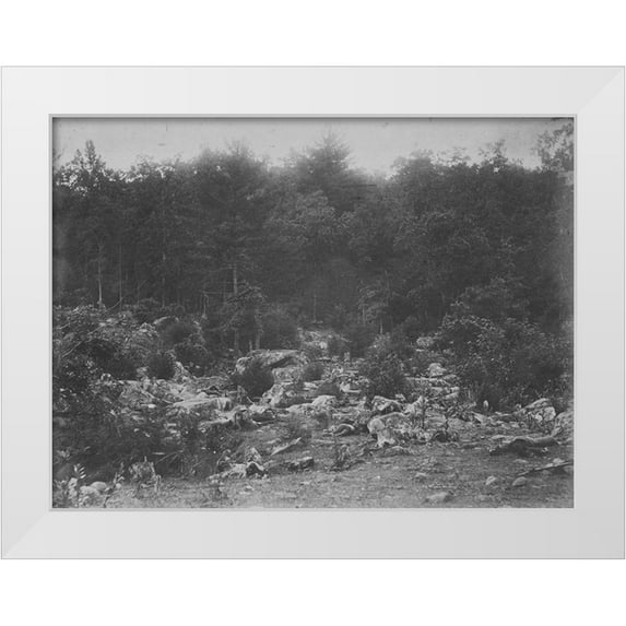 OSullivan, Timothy H 24x19 White Modern Wood Framed Museum Art Print Titled - Slaughter pen-Foot of Round Top-Gettysburg