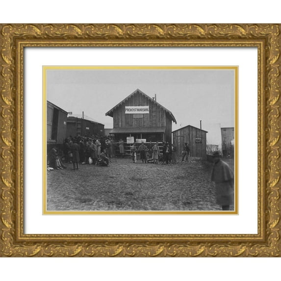 OSullivan, Timothy H 32x25 Gold Ornate Wood Framed with Double Matting Museum Art Print Titled - Provost marshals office-Aquia Creek