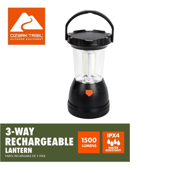 Ozark Trail 1500 Lumen 3-Way Rechargeable Solar Camping Lantern with Power Bank