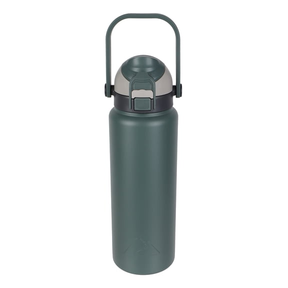 Ozark Trail 30oz Vacuum-Insulated Stainless Steel Dual Lid Insulated Water Bottle, Double Wall Vacuum Insulated Travel Bottle with Sip & Chug Lid, Dark Forest