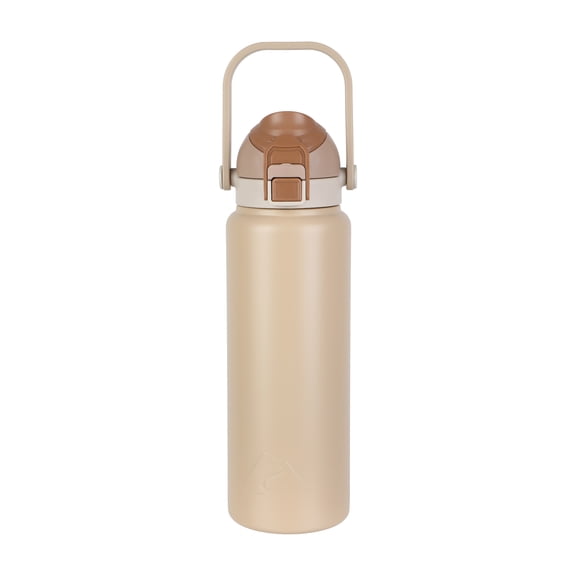 Ozark Trail 30oz Vacuum-Insulated Stainless Steel Dual Lid Insulated Water Bottle, Double Wall Vacuum Insulated Travel Bottle with Sip & Chug Lid, Irish Cream