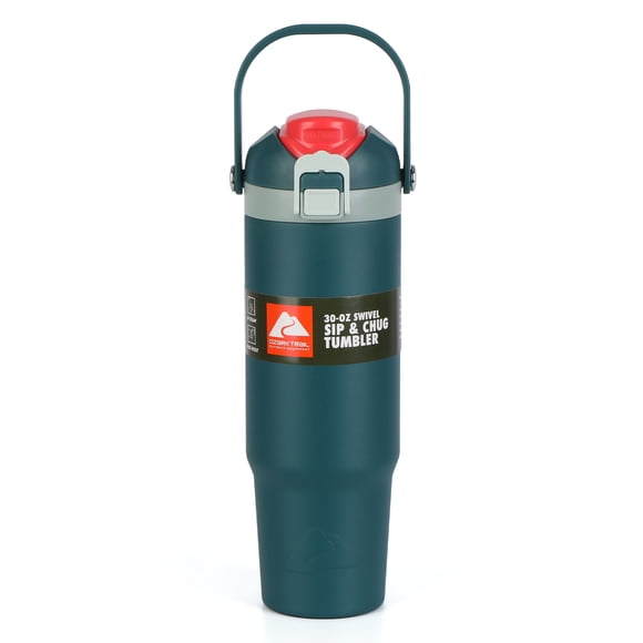 Ozark Trail 30oz Vacuum-Insulated Stainless Steel Dual Lid Insulated Tumbler, Double Wall Vacuum Insulated Travel Tumbler with Sip & Chug Lid,, Green
