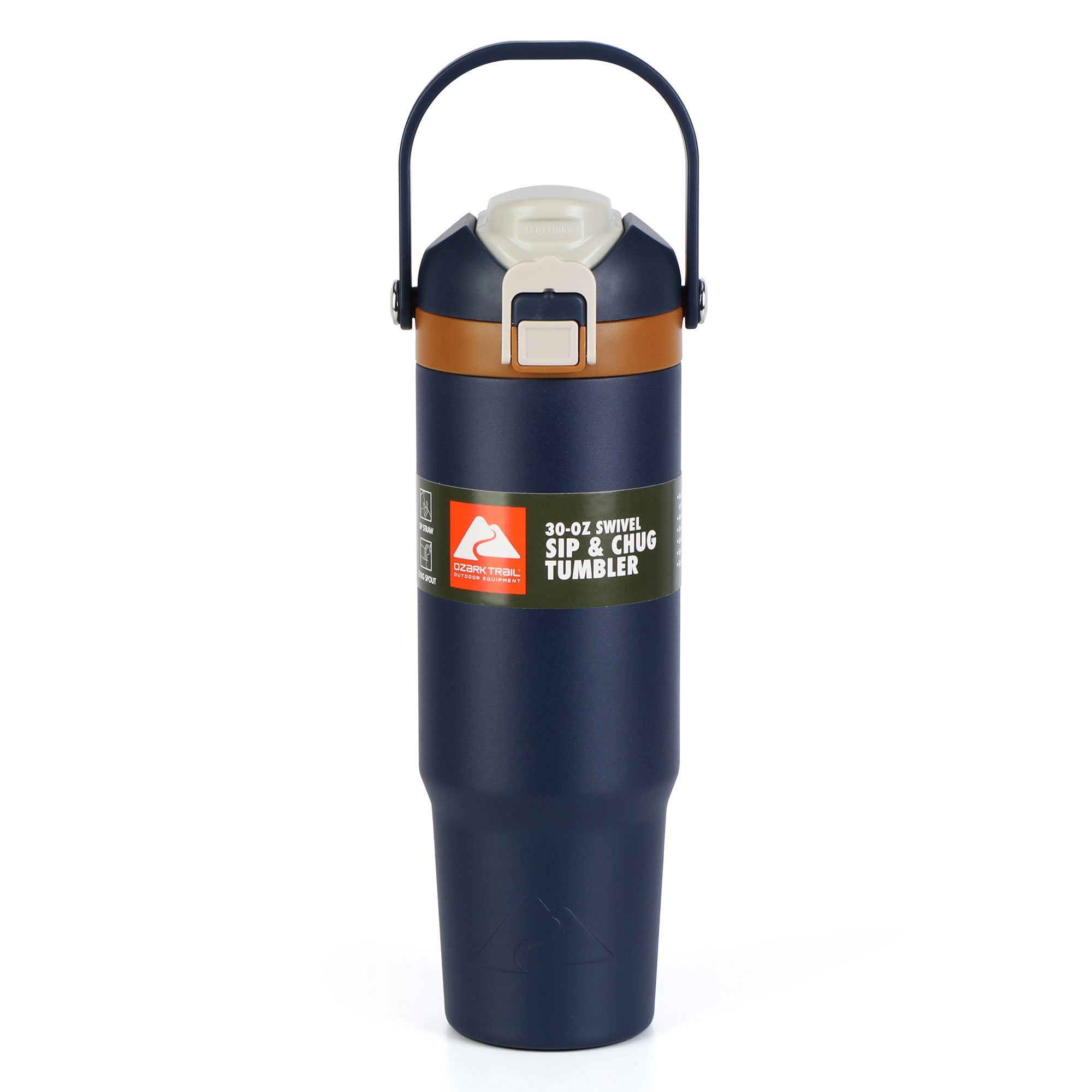 Ozark Trail 30oz Vacuum-Insulated Stainless Steel Dual Lid Insulated Tumbler, Double Wall Vacuum Insulated Travel Tumbler with Sip & Chug Lid, Blue