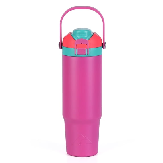 Ozark Trail 30oz Vacuum-Insulated Stainless Steel Dual Lid Insulated Tumbler, Double Wall Vacuum Insulated Travel Tumbler with Sip & Chug Lid, Pink