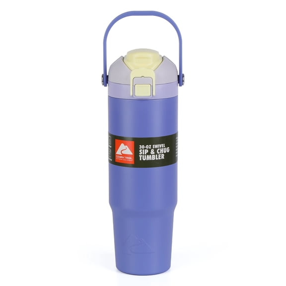 Ozark Trail 30oz Vacuum-Insulated Stainless Steel Dual Lid Insulated Tumbler, Double Wall Vacuum Insulated Travel Tumbler with Sip & Chug Lid, Purple