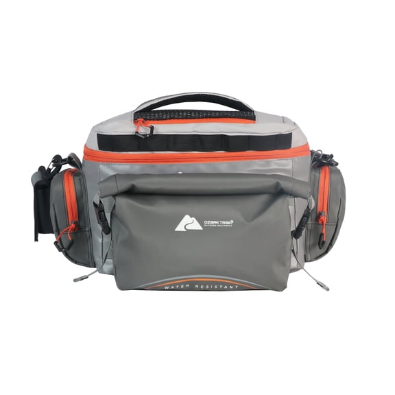 Ozark Trail X-Pro 3600 Coated Tackle Bag with 5 Trays - Water Resistant Fishing Gear Storage, Grey