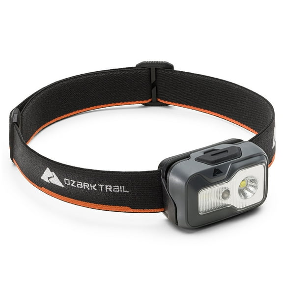 Ozark Trail 750 Lumen Led Headlamp  Multi-Color, Lightweight, Water Resistant, 5 Modes, 3 AAA Batteries Included  Gray/Orange