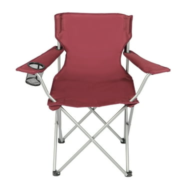 Ozark Trail Quad Folding Camp Chair with Cup Holder, Maroon