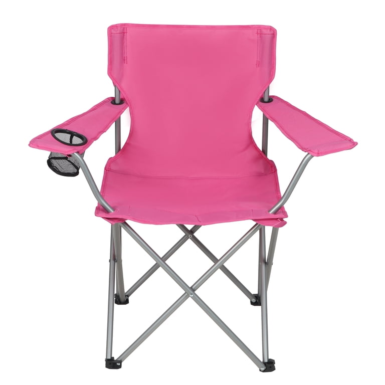 Ozark Trail Quad Folding Camp Chair with Cup Holder, Pink Blast