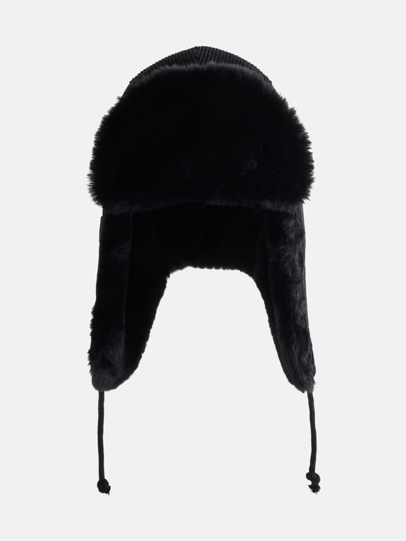 Women's Corduroy Trapper Hat, Black