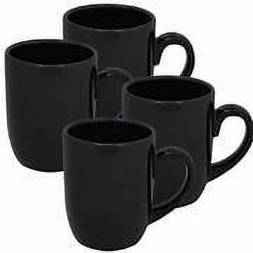 OT Classic Round Stoneware Coffee Mugs, Family Ceramic Cup for Coffee, Tea, Cocoa and Mulled Drinks, (4, Black)