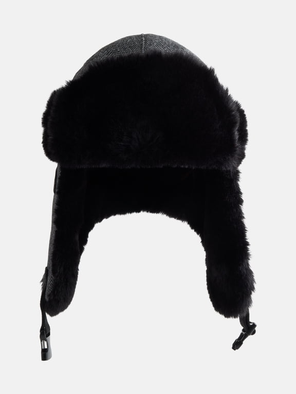 Women's Faux Fur Trim Trapper Hat, Black