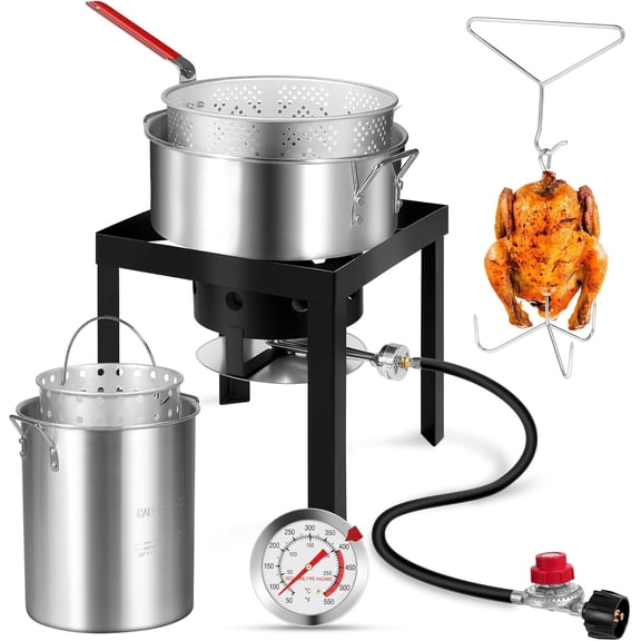 OT3016 Propane 30 Qt. Turkey and 10 Qt. Fish Fryer Boiler Steamer Set, 55,000 BTU Burner, Ideal for Outdoor Cooking