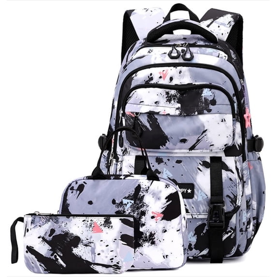 OTANJOU 3Pcs Camo Bookbags, Large Capacity Waterproof Backpack for Teens Casual Travel Daypack,Black