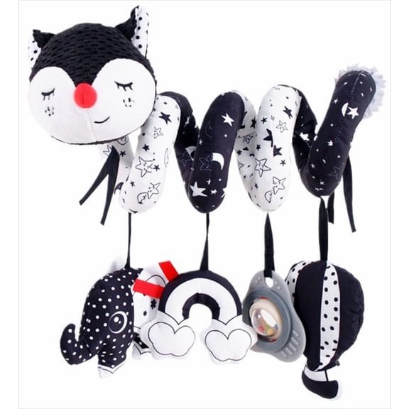 Otanjou Car Seat Toys for Babies 0-6 Months, Black White High Contrast Spiral Fox Accessory for 0-12 Month Newborns & Strollers
