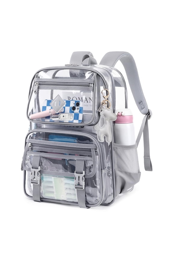 Clear Backpack for School, PVC Clear Bookbag Heavy Duty Transparent Backpack for Stadium Events See Through Bag