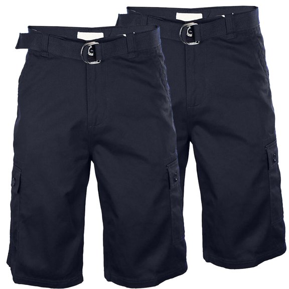 OTB Men's 2 Belted Slim Straight Summer Twill Cargo Shorts Navy 32
