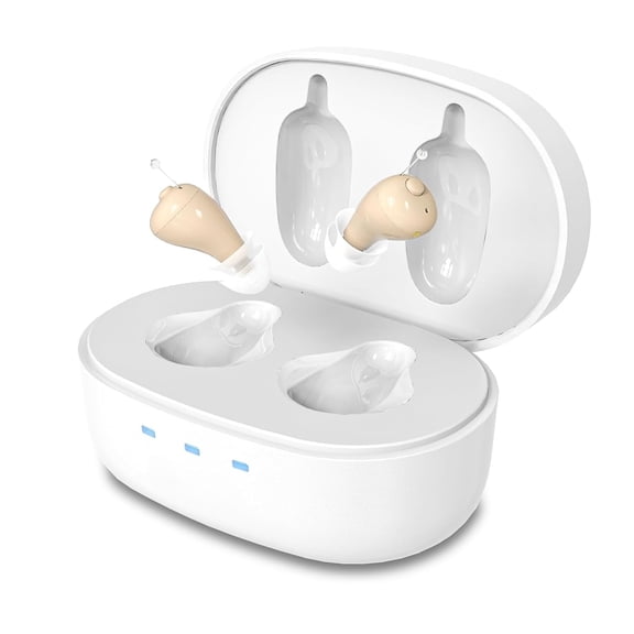 OTC Hearing Aids for Seniors, Nearly Invisible Rechargeable Hearing Aids, 100+ Hours of Charging Case Usage, Super-Mini Invisible Design, Comfort Fit in Ear Canal