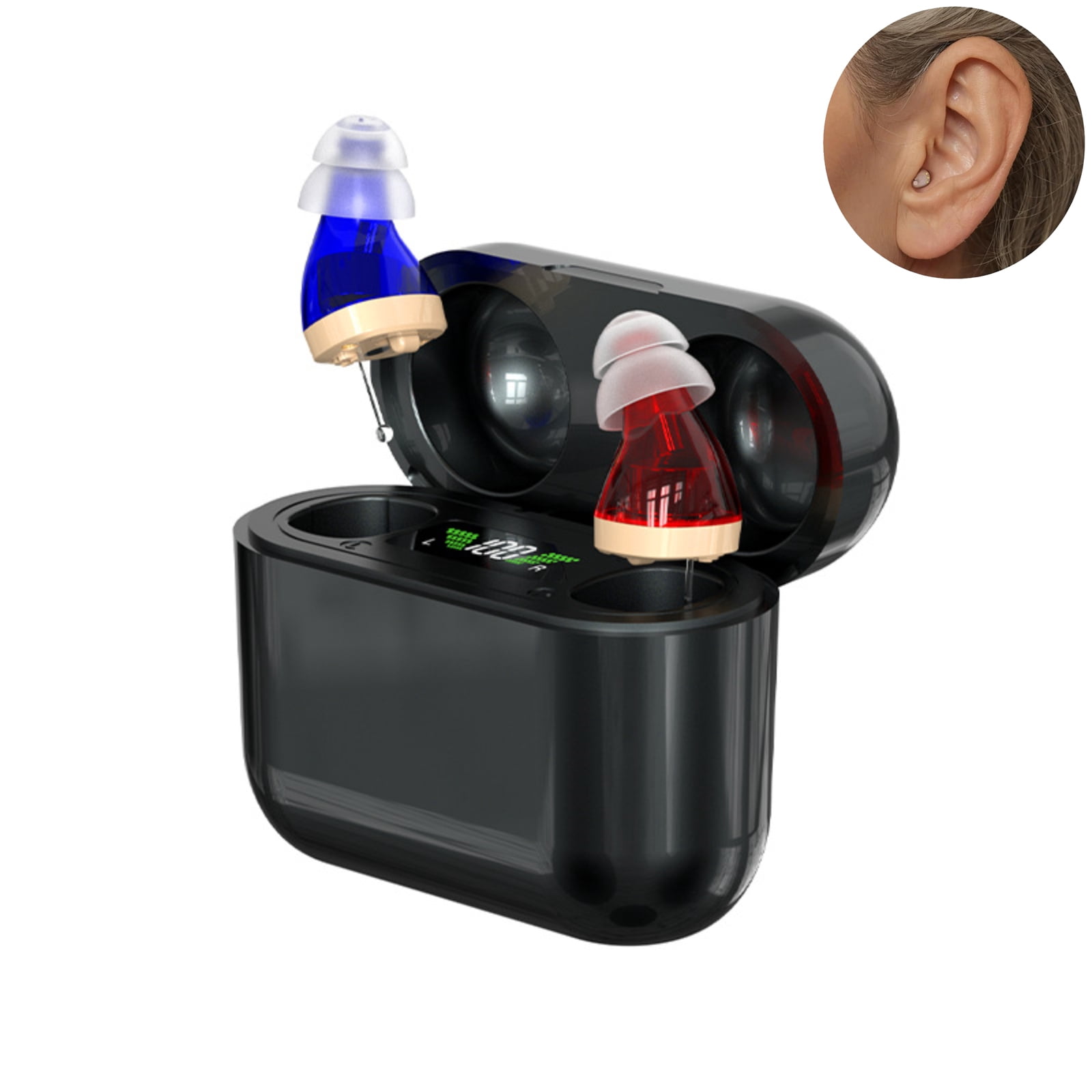 OTC Rechargeable Hearing Amplifier for Seniors with Intelligent Noise Cancelling,PSAP Personal Sound Amplifiers TV Earbuds with 4-Channel,Suitable for Adults,Elderly,Children(Black)