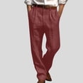 thumbnail image 1 of OTCEE Men's Fall Linen-Look Double Pleat Front Pocket Casual Straight Leg Solid Long Pants - Classic Trousers, Business Casual Pants, 1 of 6