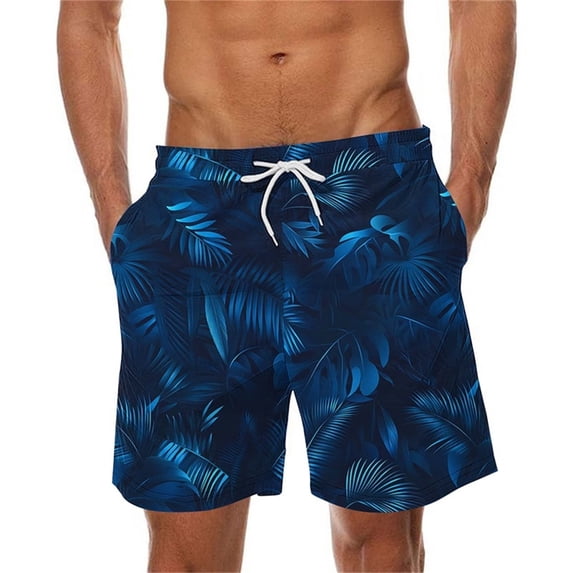 OTCEE Men's Hawaiian Print Pocket Elastic Waist Drawstring Beach Shorts - Casual Swim Trunks, Summer Quick-Dry Pants