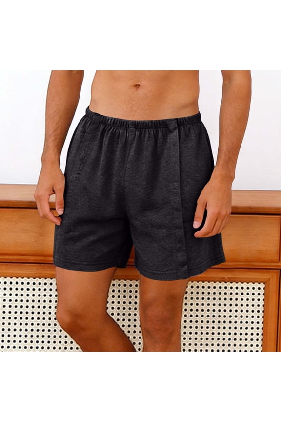 Men's Solid Full Snap Button Post-Surgery Recovery Elastic Waist Shorts - Medical Care Bottoms, Comfortable Lounge Shorts