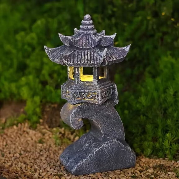 OTDECOR-1PC Solar Pagoda Decors Garden Statues, Indoor/OutdoorOutdoor Statues Accessories Japanese Pagoda Lamp Lantern for Landscape Balcony,Garden,Patio,Porch Yard Art Ornament, Balcony Patio Porch