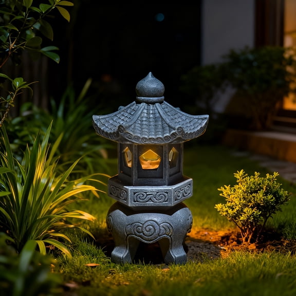OTDECOR-1PC Solar Pagoda Light Garden Sculpture, Zen-style Outdoor Garden Sculpture, Decorative Outdoor Sculpture, Zen Lantern Outdoor Decoration, Solar Courtyard Light Sculpture
