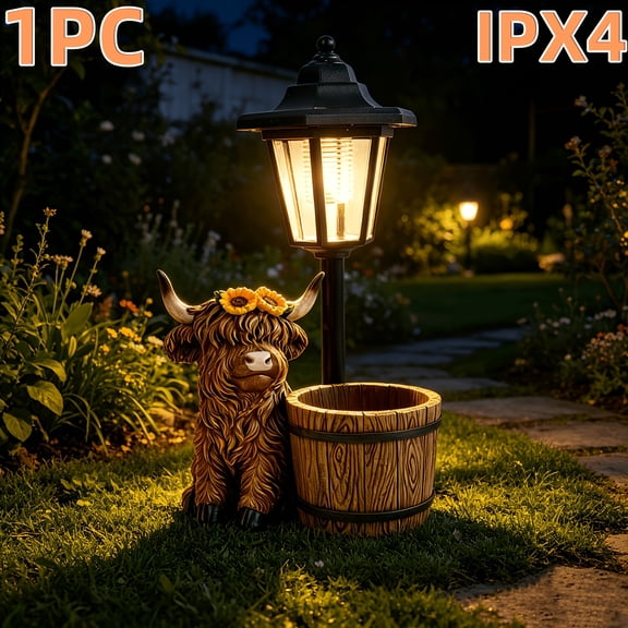 OTDECOR 1PC Solar-Powered Highland Cow Outdoor Statue Light, IPX4 Waterproof, Serene Rustic Animal Garden Decor, For Outdoor Garden, Yard & Patio. Its Soft Gentle Warm Glow Blends Seamlessly