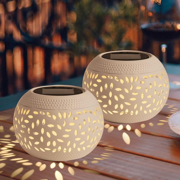 OTDECOR-Solar Table Lanterns Outdoor IPX4 Waterproof - 2 Pack LED Lamp White Metal Tabletop Light Solar Powered Decorative Lantern for Indoor Desk Bedroom Patio Garden Pathway Yard