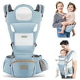 thumbnail image 1 of MOONORAH Baby Carrier with Hip Seat, Ergonomic M Position 6 in 1 Baby Wraps Carrier Adjustable Holder Newborn to Toddler with Head Support and Breathable Mesh Blue, 1 of 11