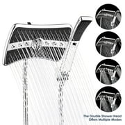 OTDLIGHT Dual Shower Head Combo Set – High Pressure Handheld Showerhead with 4 Spray Modes,Large Rainfall Shower Head,60-Inch Stainless Steel Hose,Silver Chrome Finish